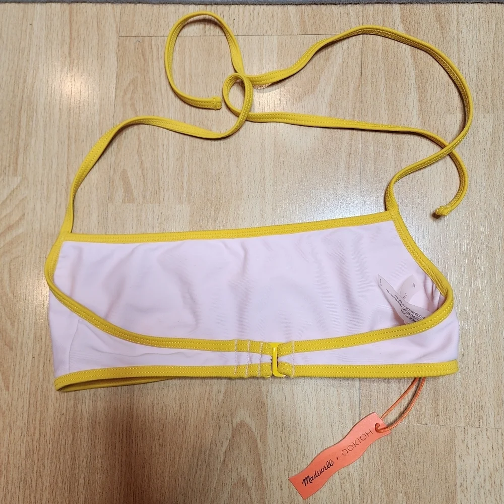 NWT Madewell x‎ OOKIOH Calabria Bandeau Bikini Top Pink Yellow Colorblock XS